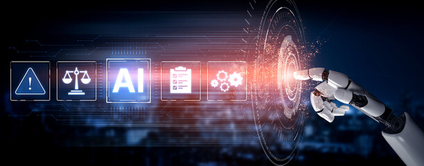 Obraz premium A generative AI system provides a solution for corporate governance, risk, and compliance (GRC). The assistant automates legal processes and regulatory policy checks. Fermion