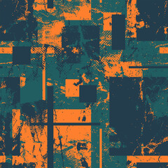 Abstract Grunge Seamless Pattern with Chaotic Squares