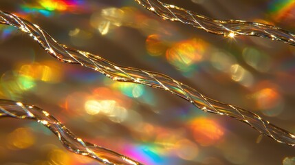 Naklejka premium Optical path curves macro photography light refraction through curved transparent fibers prismatic color separation natural rainbow effects soft bokeh gradient background