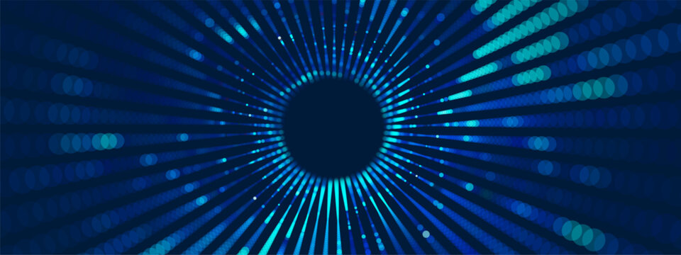 Tunnel abstract with digital portal and concept for hardware illustration. CPU grid and circuit for board wallpaper. AI tech and server for quantum technology art.