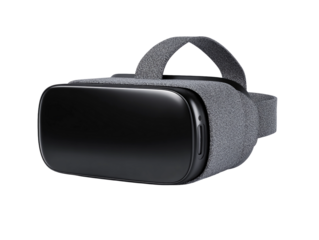isolated side view of a modern gray virtual reality headset on a transparent background