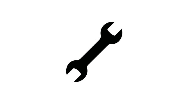 Black wrench icon on white background, simple spanner tool symbol for repair, settings, maintenance, and engineering