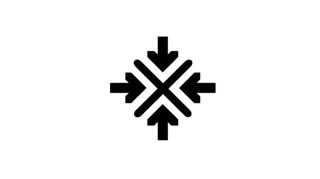 Converging arrows icon, black symbol of focus and centralization, abstract graphic for merge or target concept on white background