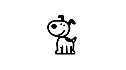 Simple Black and White Line Art Illustration of a Cute Cartoon Dog or Puppy Icon, Happy and Friendly Pet Graphic Symbol