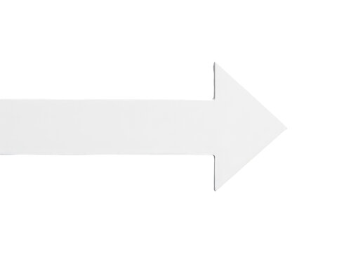 A single white arrow pointing left on a white background