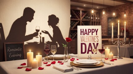 Candlelit Romantic Dinner Setting for Two on Valentine's Day Celebration