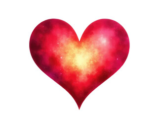 Fototapeta premium A red heart with a bright yellow center on a white background