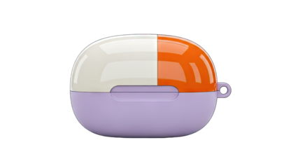 Two-tone earbuds case with white, orange, and purple design