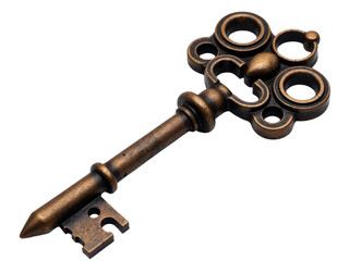 A close-up photo of a single key on a clean white surface, great for use in editorial or commercial contexts where a small object is the main focus