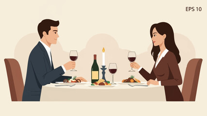 Elegant Couple Enjoying Romantic Dinner with Wine and Candlelight.