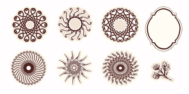 Abstract cicle icon set with a modern sticker style. Funky optic set of circular elements for decor art. Isolated pretty flat illustration set collection