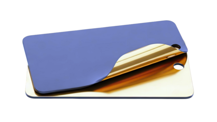 Gold and grey layered sheets with rounded corners and holes