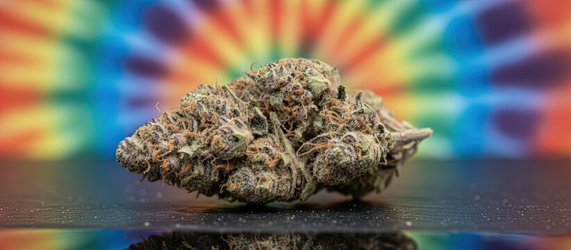 Cannabis bud - medical marijuana mmj with psychedelic tie dye background