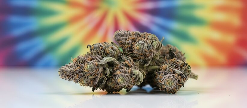 Cannabis bud - medical marijuana mmj with psychedelic tie dye background