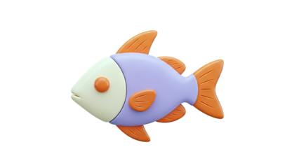 3D Cartoon Fish with Orange Fins and Tail, Light Blue Body