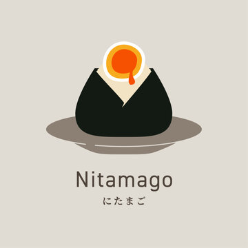 Japanese Onigiri Rice Ball Flat Food Icon &ndash; Nitamago (Soft Boiled Egg)