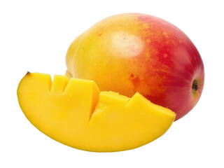A ripe mango cut in half, revealing its juicy interior