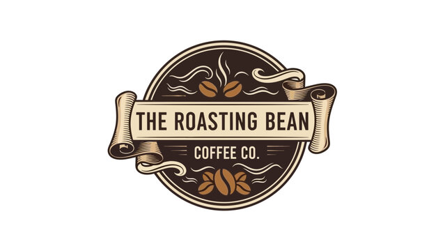 Coffee Bean Logo: A classic, vintage-style logo design featuring coffee beans, coffee, typography and a scroll banner. 