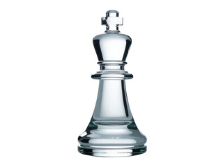 A single glass chess piece sits on a white background