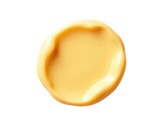 A close-up shot of a bright yellow substance sitting on a clean white surface