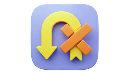 3D Icon: U-Turn Arrow with Cancel Symbol
