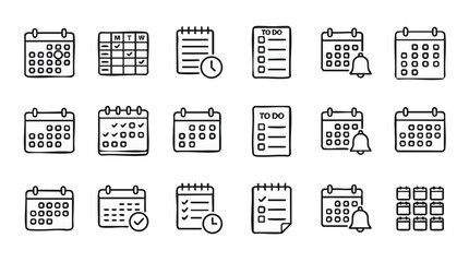 Calendar icons set for organization and planning