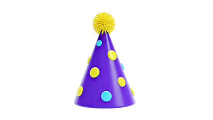 Purple Party Hat with Yellow and Blue Polka Dots