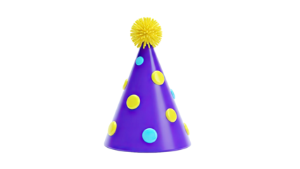 Purple Party Hat with Yellow and Blue Polka Dots