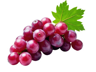 Fototapeta premium Fresh grapes with a single leaf on a clean white surface, great for food or wine related uses