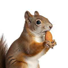 Obraz premium Curious squirrel enjoying a nut against a plain white background