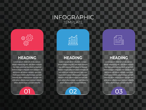 Infographic Template With Three Panels Gears, Chart, and Document Icons on a Dark Checkerboard Background
