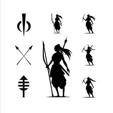 a female warrior symbol in simple vector shapes to use on a flag Minimal vector shapes symbollic