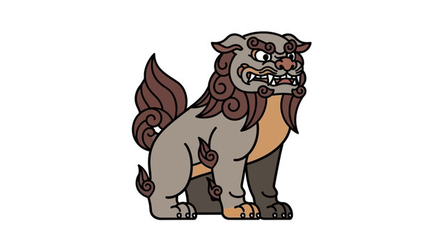Japanese Guardian Lion Dog Komainu Statue Illustration