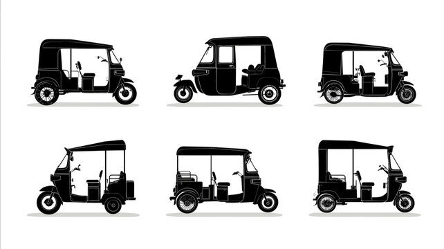 auto rickshaw Silhouette Icon Set vector illustration on white background