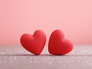 Fototapeta premium A sweet couple red valentine hearts on pink background design for Valentine greeting casrd.