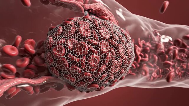 Medical Animation of a Blood Clot Forming in a Blood Vessel with Red and White Blood Cells for Scientific Visualization