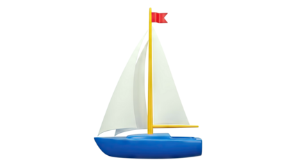 3D Rendering of a Blue Sailboat with White Sails and Red Flag