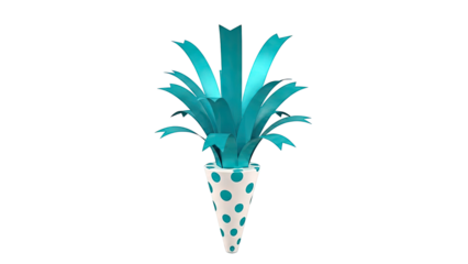 Teal Ribbon Plant in Polka Dot Pot