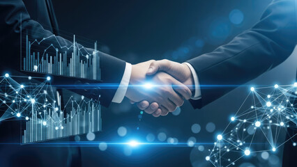 Robotic Handshake with Human Hand Symbolizing Future Technology Partnership.