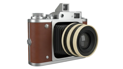 Vintage Brown Leather and Chrome Folding Camera