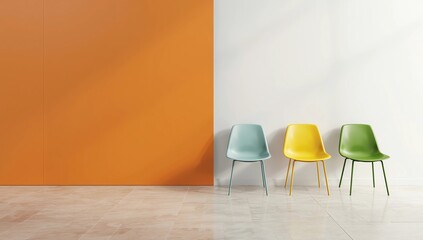 modern seating area with brightly colored molded chairs