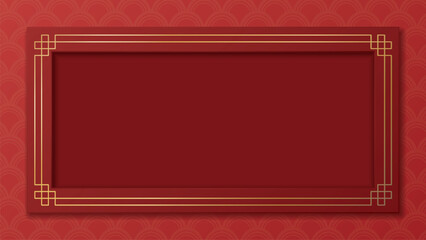 3D red frame with golden striped Chinese style on red background.