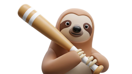 Cartoon Sloth Holding a Baseball Bat