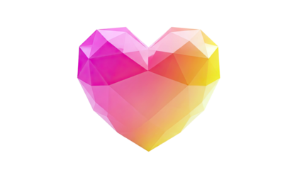 Low Poly Heart with Pink, Orange, and Yellow Gradient