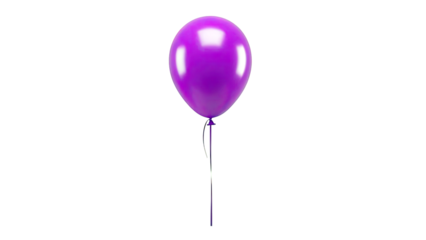 Single Purple Balloon with String on White Background