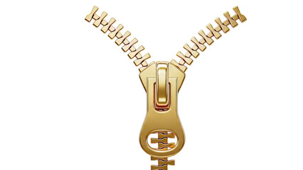 Golden Zipper Isolated on White Background