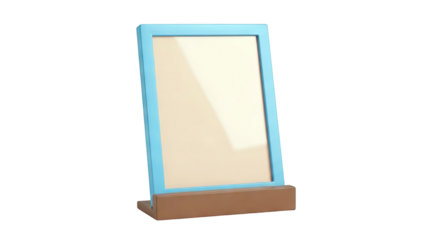Tabletop Photo Frame with Blue Border and Brown Base