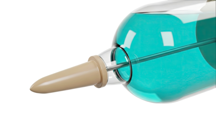 Close-up of a medical syringe filled with turquoise liquid