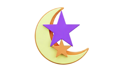 3D Rendered Crescent Moon with Two Stars