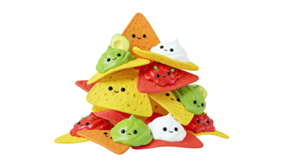 Cute Kawaii Tortilla Chips with Dips and Avocado